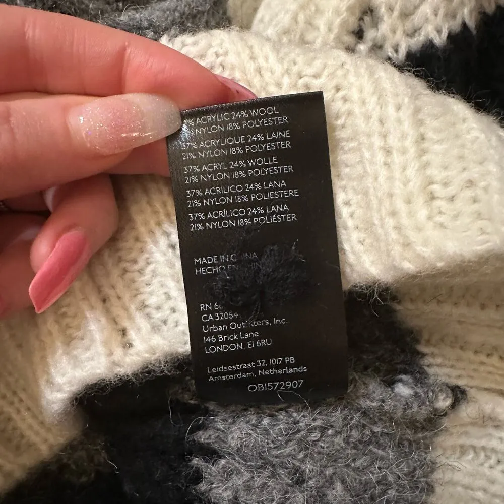 Anthropologie black, gray & cream striped knit turtleneck cropped sweater XS NWT - Image 9