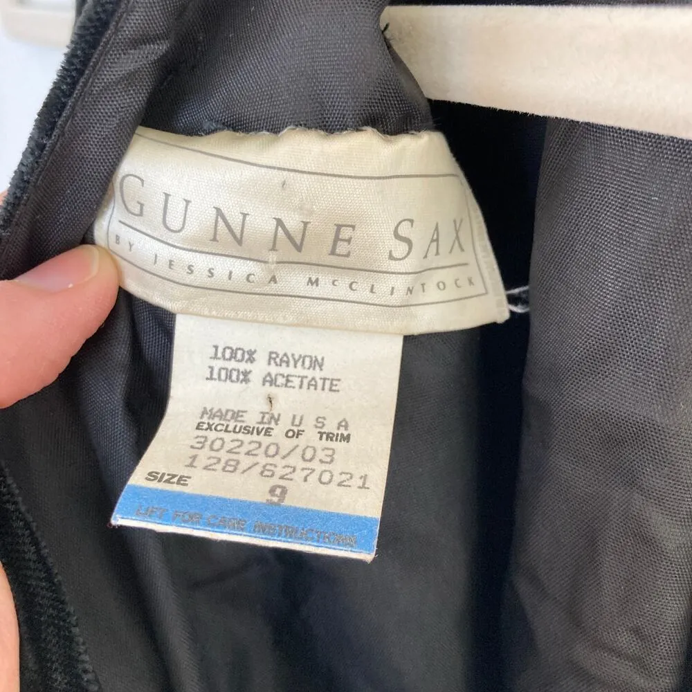 Vintage Gunne Sax Womens 6 Black Velvet Drop Waist Midi Dress Grunge Goth Witchy - Image 6