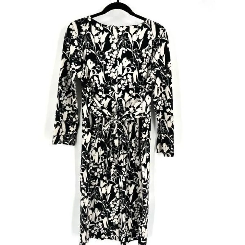 Weekend MaxMara Womens Floral 3/4 Sleeve Tie Waist Midi Dress Black White Size 6 - Image 3