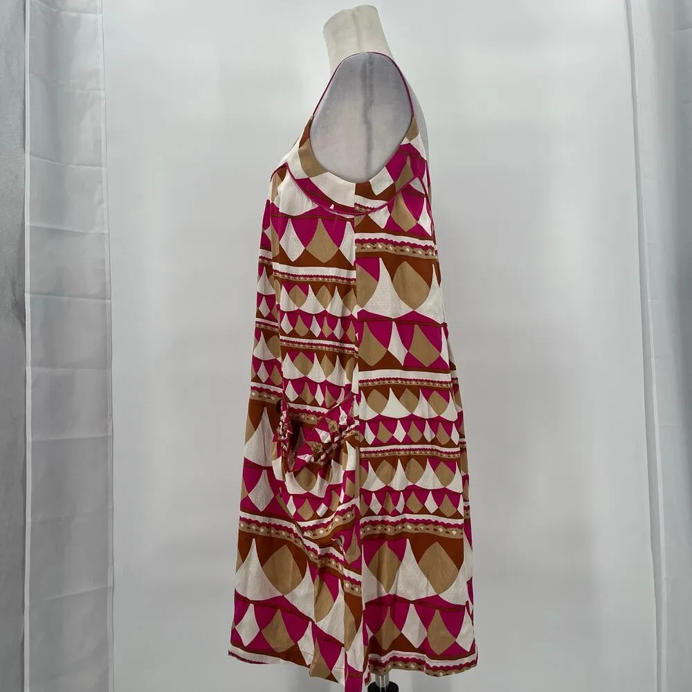 DVF 100% Silk Mini Dress Sz 6 Boho Retro Babydoll Y2K Festival Pockets Bold Art - Image 6