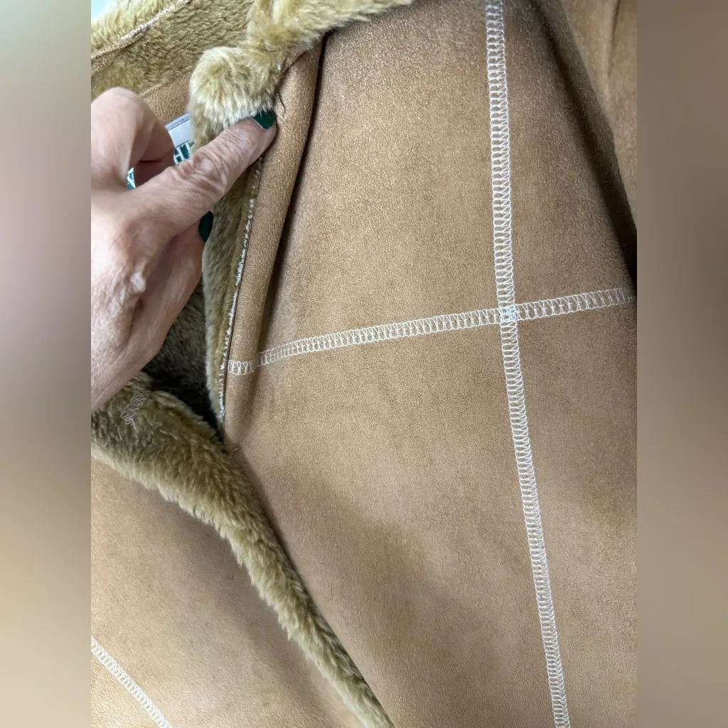 Fitz Wright tan faux suede faux fur Sherpa trim long Penny Lane - Image 5