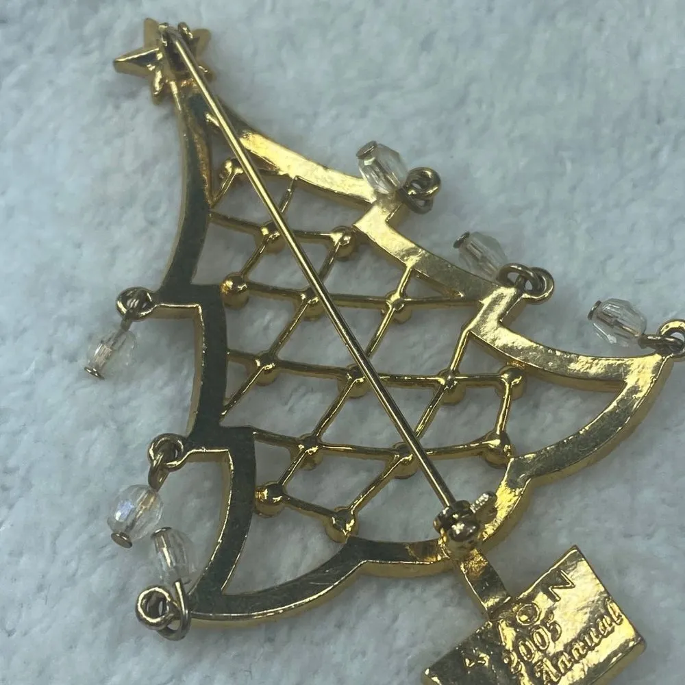 AVON 2005 2nd Annual Christmas Tree Jewelry Pin Brooch Rhinestones Gold Color - Image 7