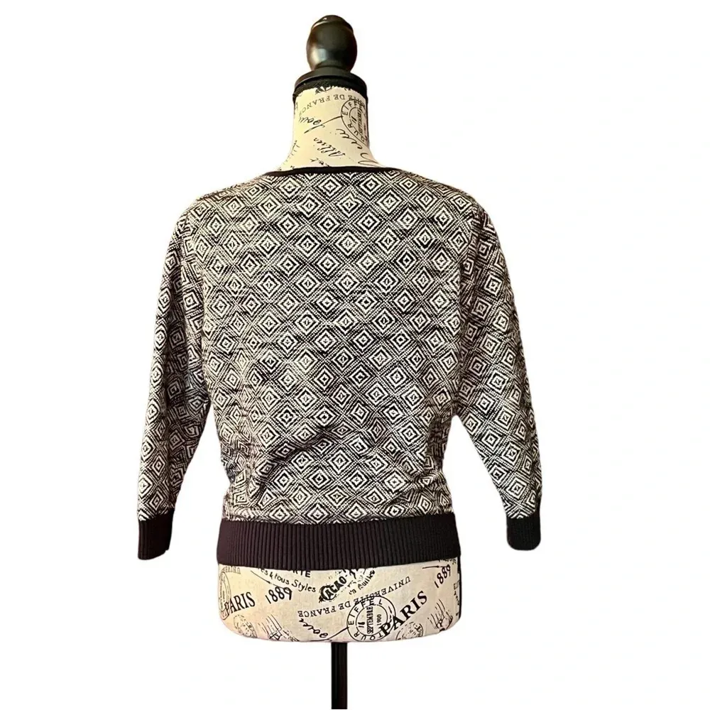 Lucky Brand Geo Knit Full Zip Sweater Bomber Black Beige Ribbed Size S Tribal - Image 5