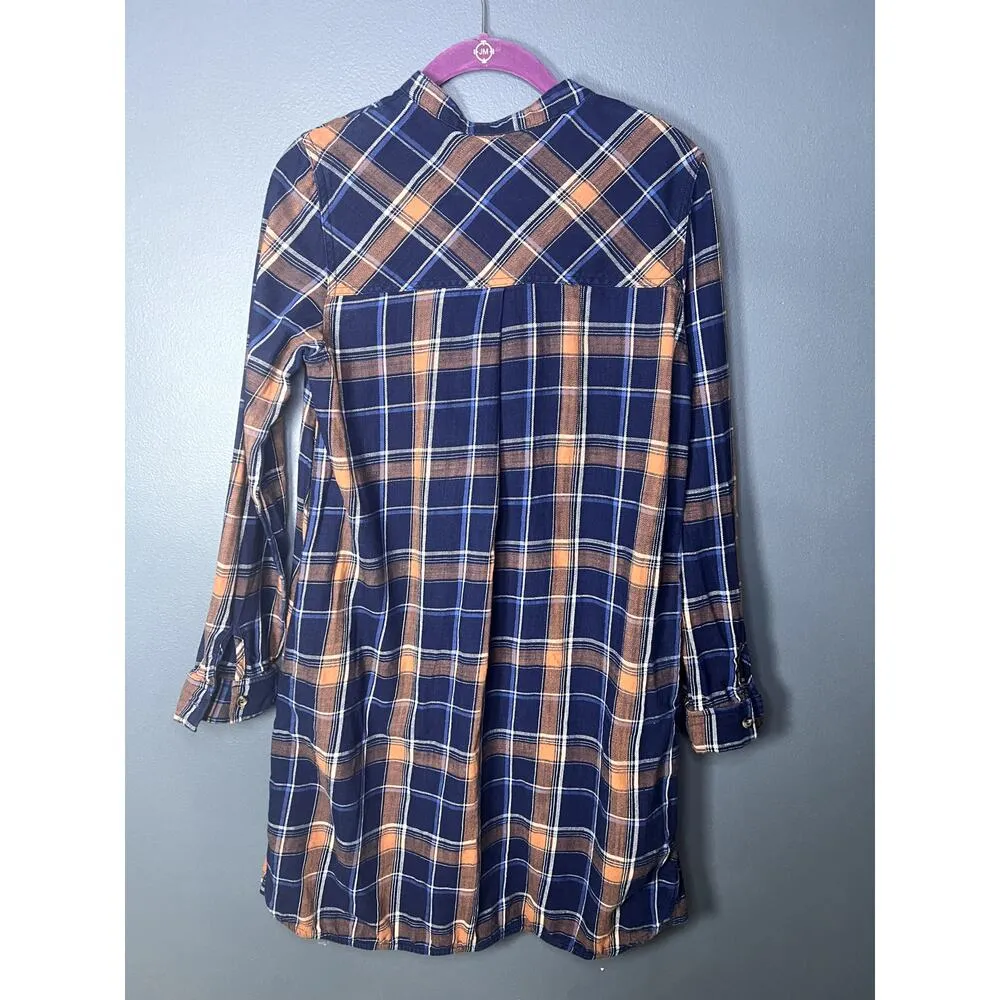 Mo : Vint Shirt Dress Women's Sz Small Plaid Soft Southwestern 100% Cotton Cozy Blue - Image 2