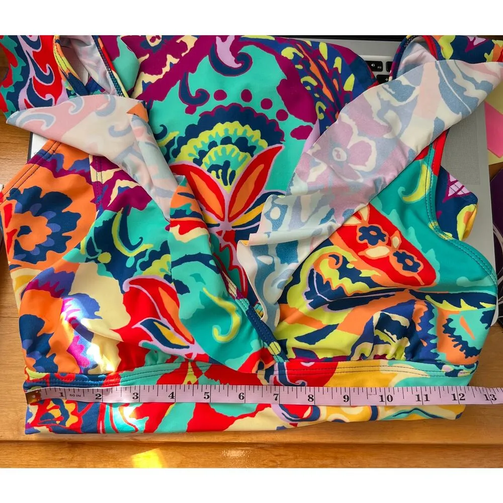 Tahari Womens Bathing Suit Medium Floral Ruffle Tropical Vacation Coastal Beach - Image 10