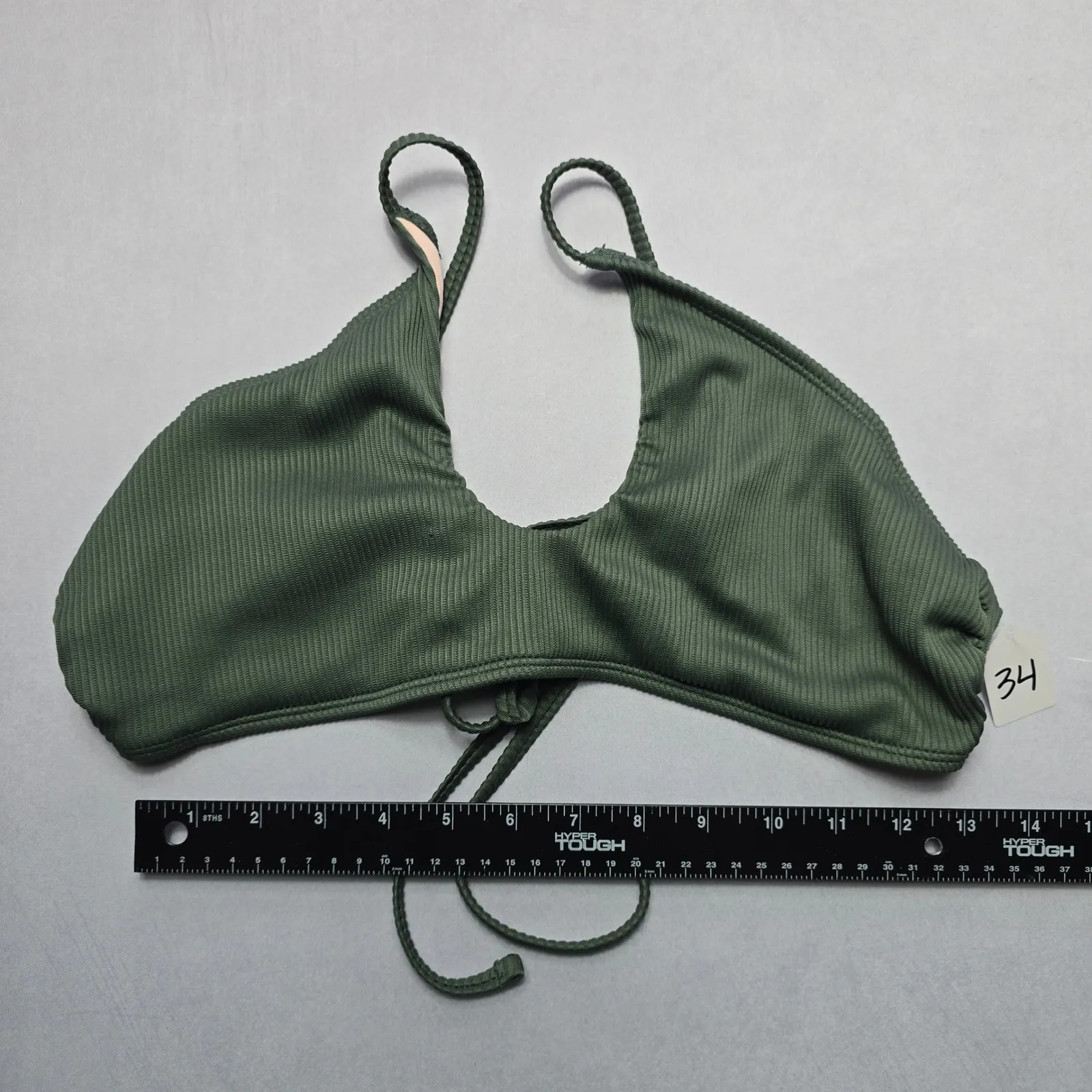 Mae Green Ribbed Ties Swim Boho Sports Bra Beach Bralette Bikini Top L Large - Image 3