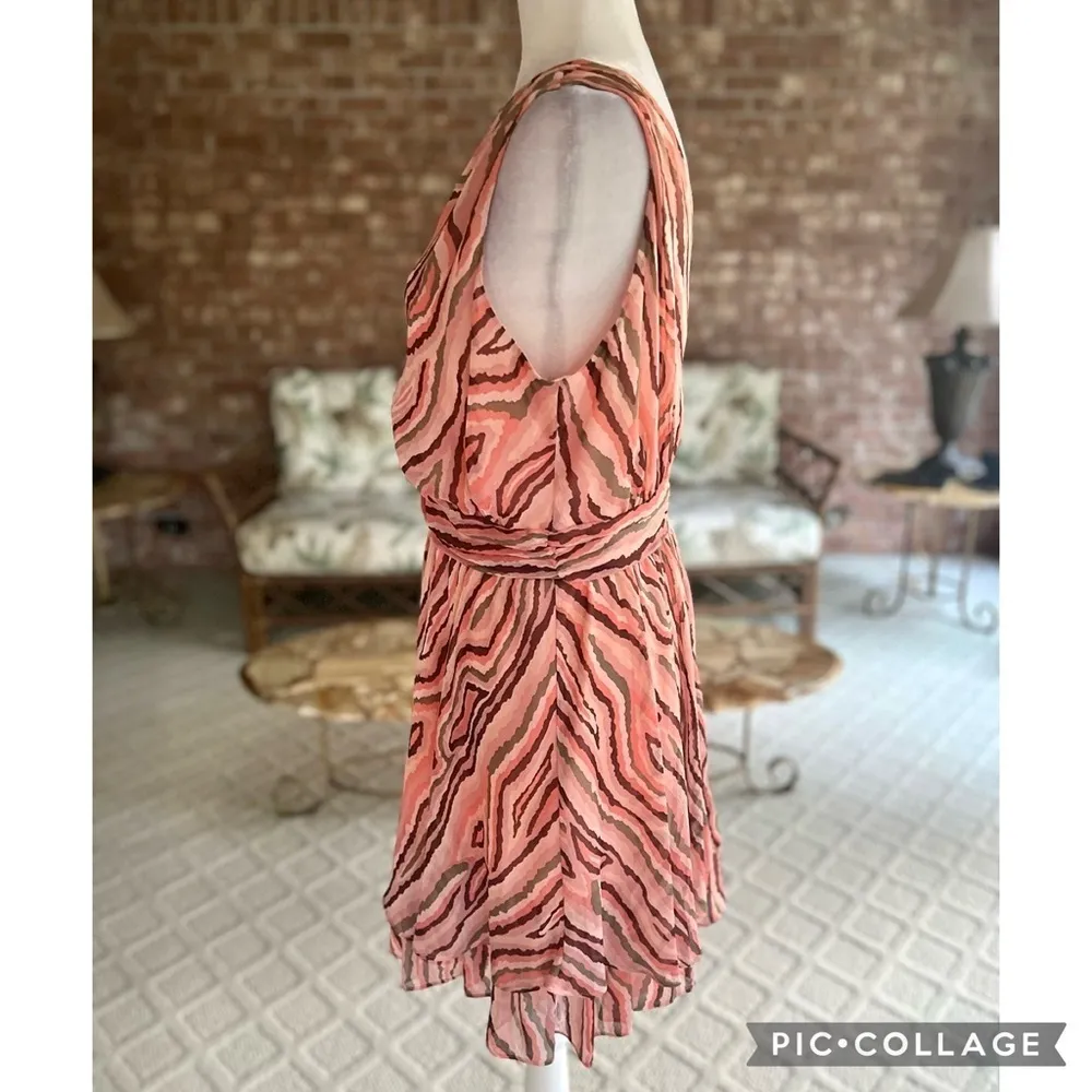 Bar III Dress Striped Tiered Hem Animal Print Coral Sleeveless 10 Cocktail Mini - Image 9