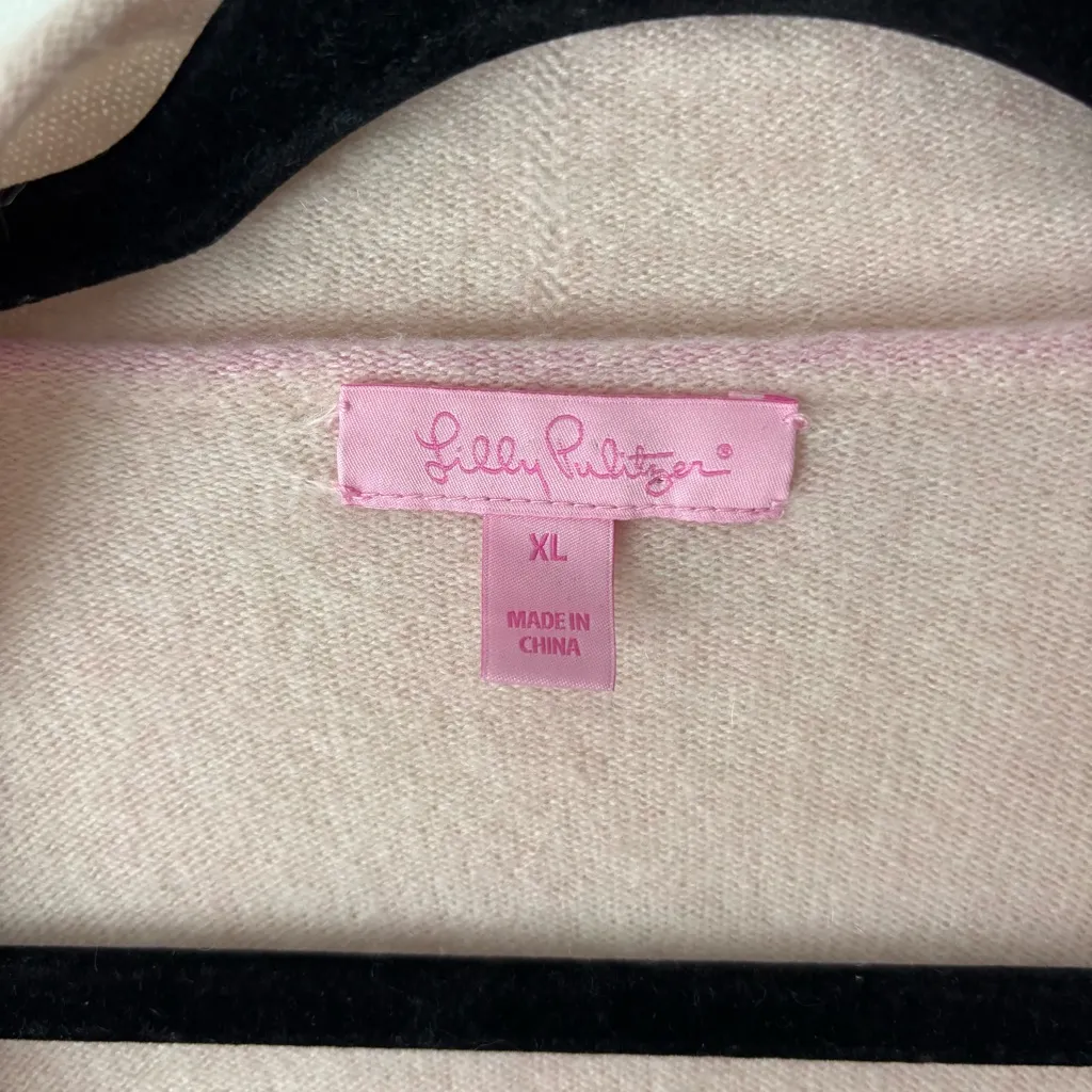 Lilly Pulitzer Inglewood Cashmere Cardigan Fringe Light Pink Blush Luxury Preppy - Image 3