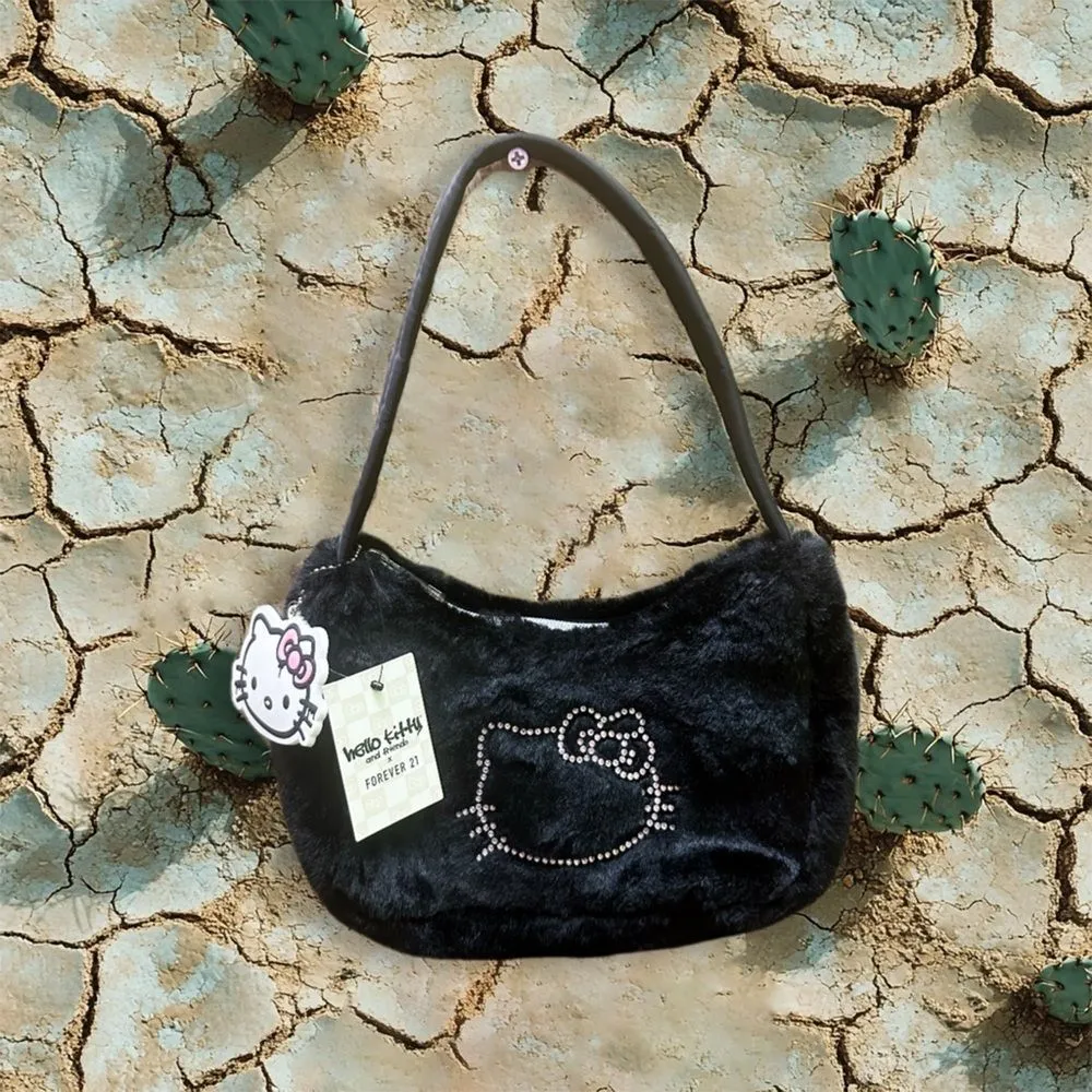 Hello Kitty Sanrio x Forever 21 Black fluffy Bag W/Rhinestones - Image 2