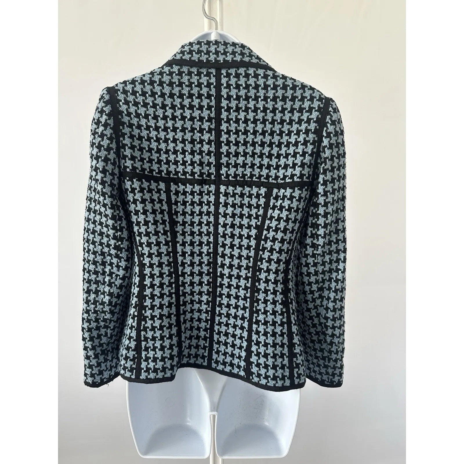 Blue Black Houndstooth Wool Blend Blazer by CARLISLE Sz: 4 (b50) - Image 3