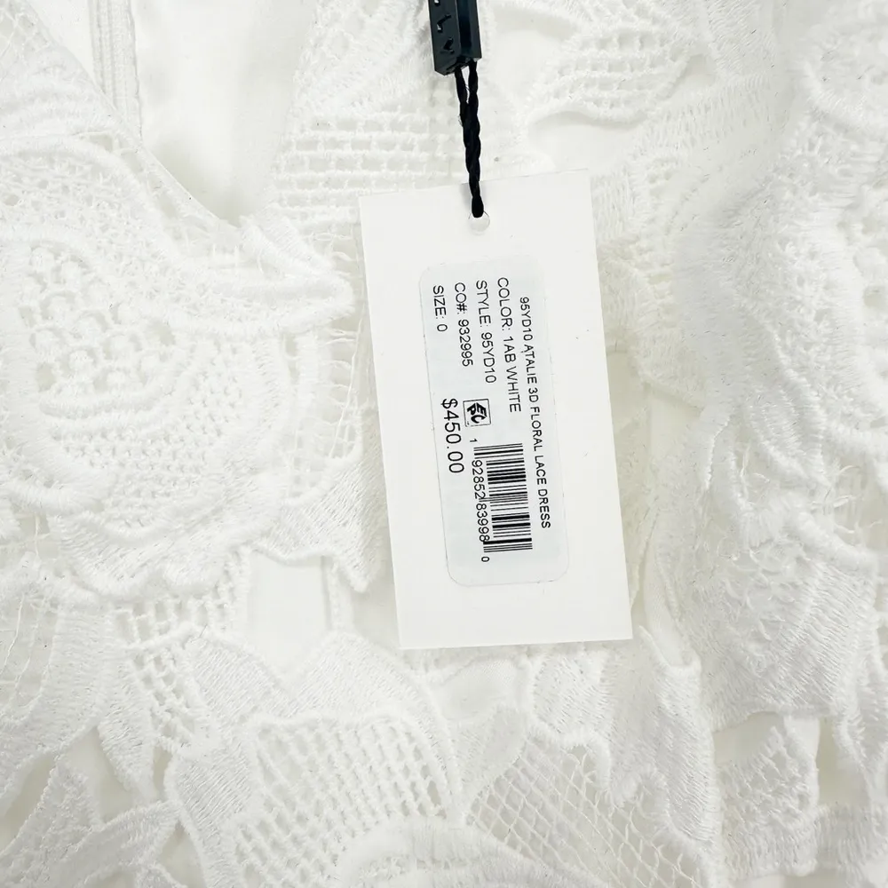 NEW Milly Atalie 3D Floral Lace Dress V-Neck Puff Sleeve in White Women's 0 - Image 7