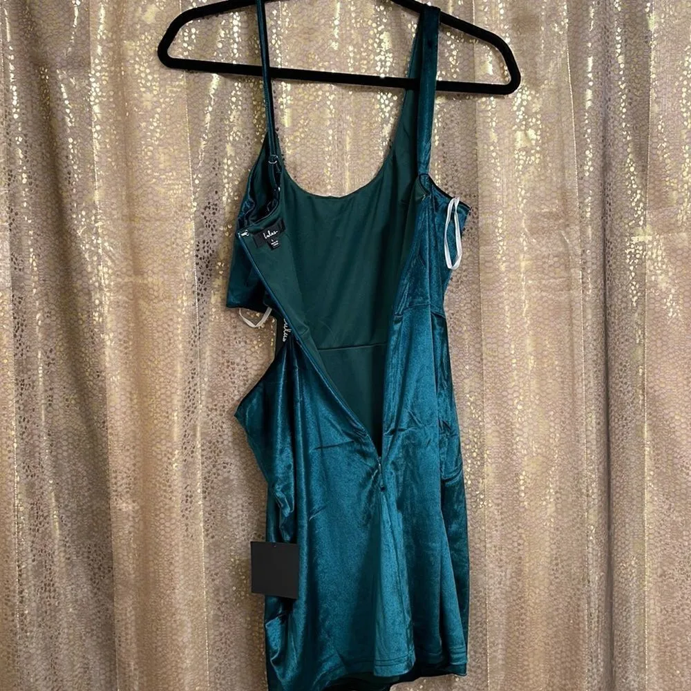Lulus Cabaret cutie emerald green velvet cutout bodycon mini dress, size L NWT - Image 7