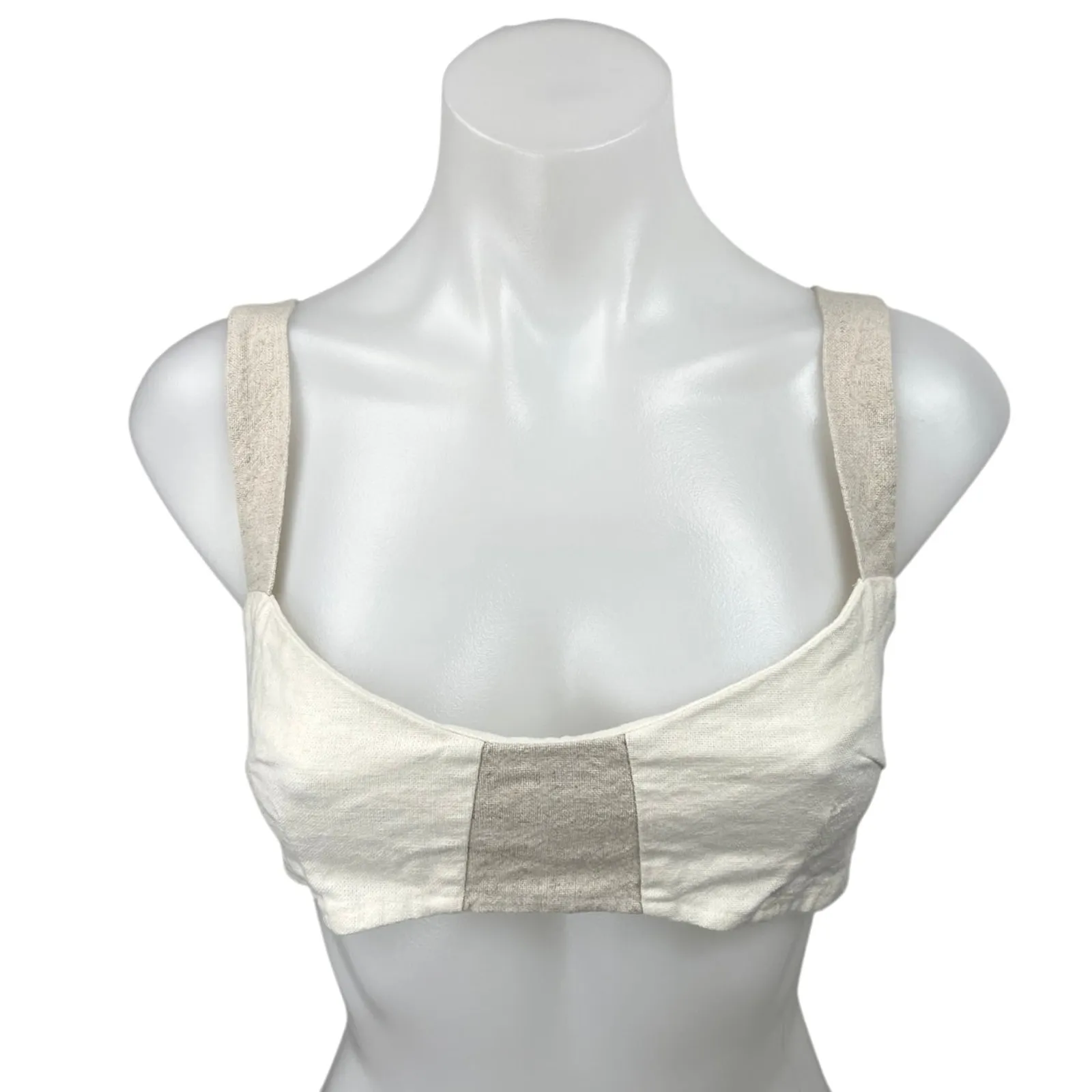 Meshki Yalda Beige Linen Colorblock Sleeveless Bustier Scoop Neck Crop Top Sz S - Image 5