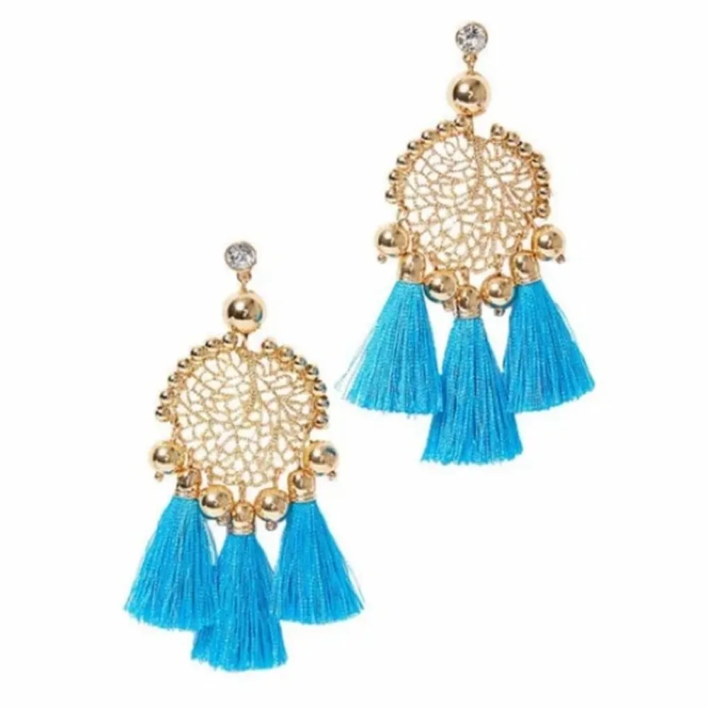 NEW Lilly Pulitzer Sea Dreamer Earrings in Cumulus Blue Gold Tassels Boho Preppy - Image 2
