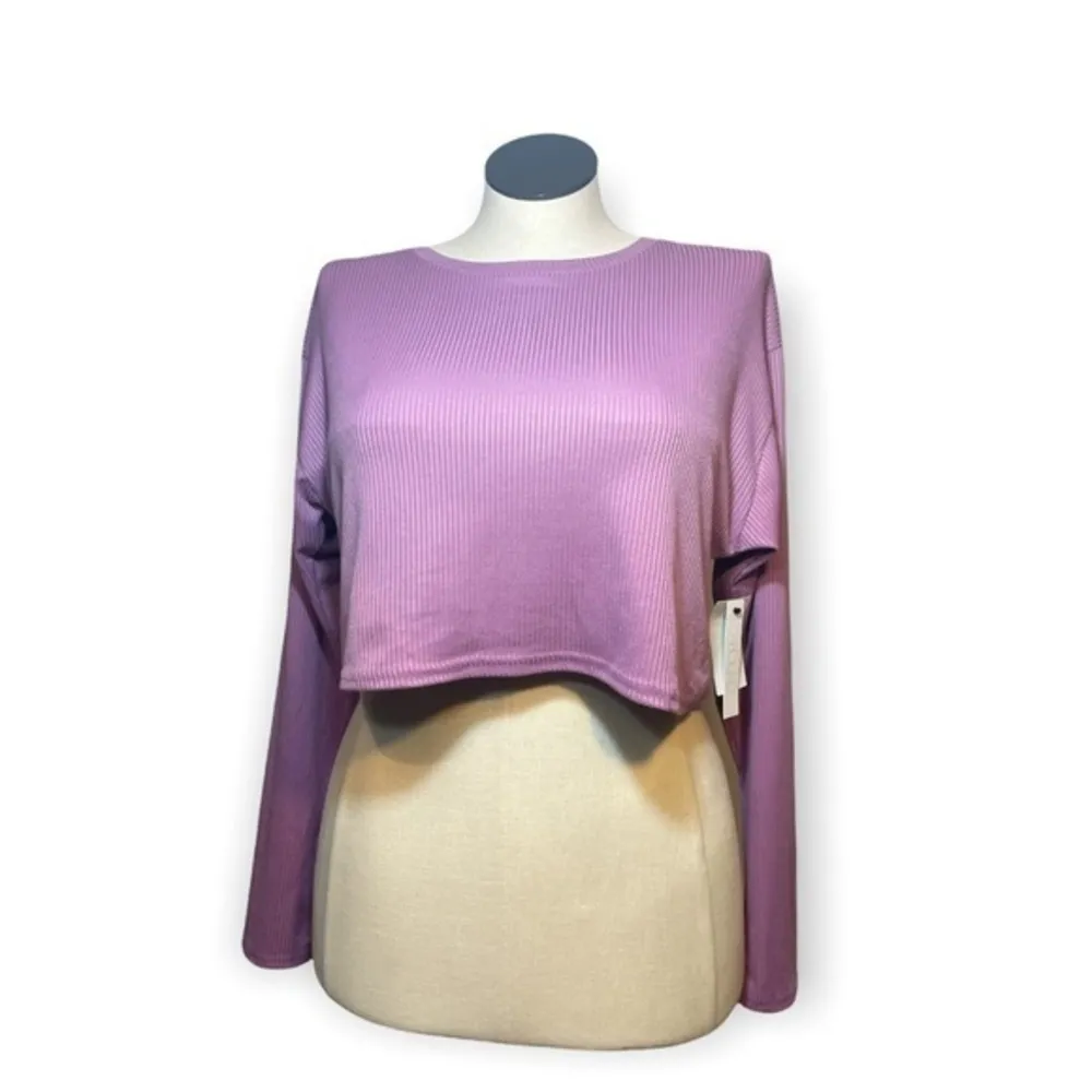 Abound Womens Cropped Rib Knit Long Sleeve Shirt In Purple Dust Sz small NWT - Image 7