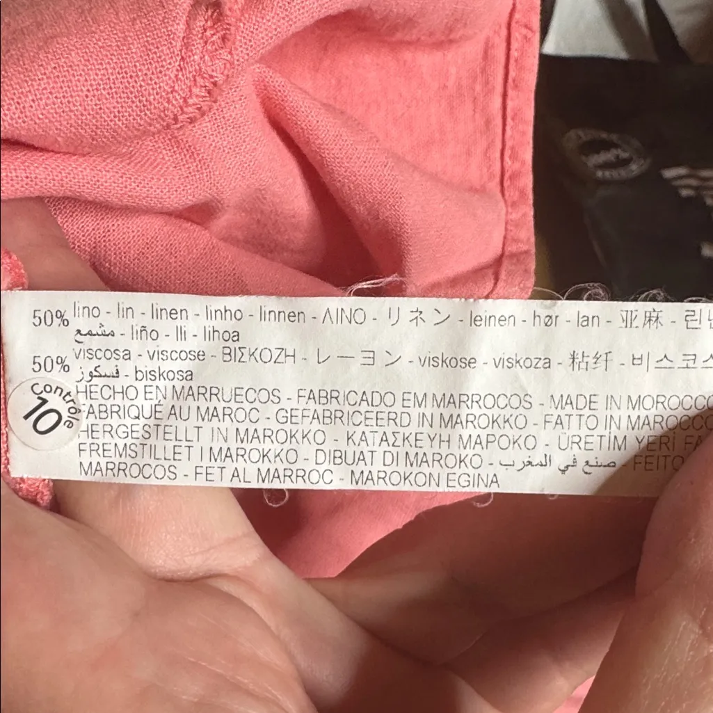 NWT Zara Coral Pink Linen Blend Mini Dress Ruffle Tie Front Size Small - Image 10