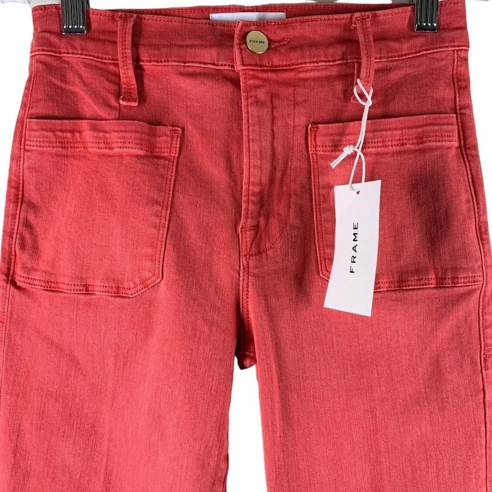 NWT Frame Denim Womens Le Bardot High Waist Crop Flare Jeans Cherry Size 24 - Image 6