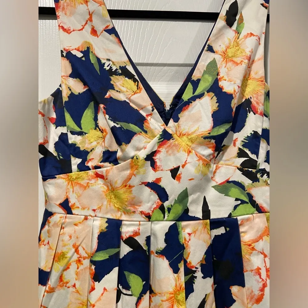 J.Crew Sleeveless Fit & Flare Pleated Skirt Mini Dress Navy Blue Floral Size 6 - Image 8