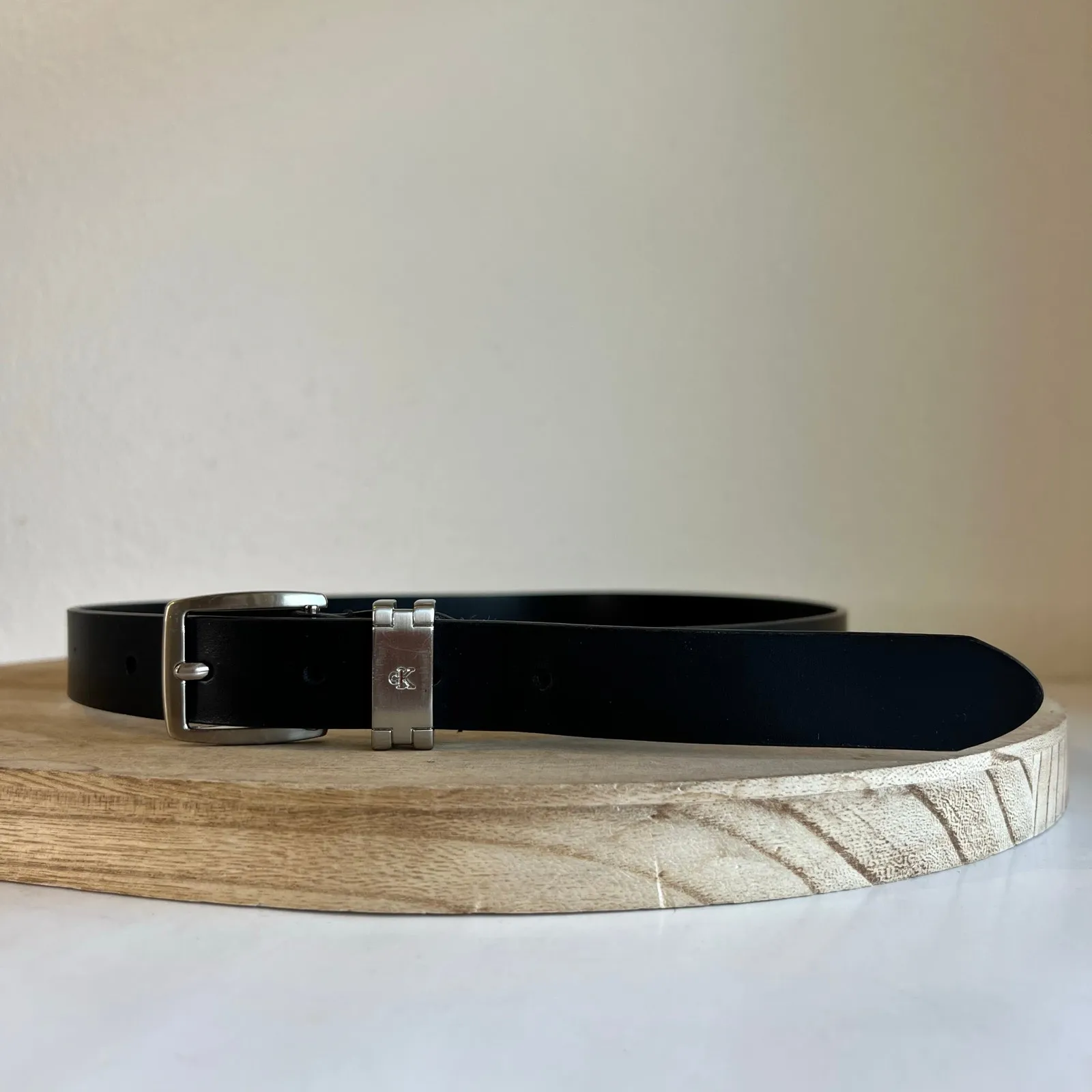 Vintage 90s Calvin Klein Black Genuine Leather Silver Buckle Belt Size XL - Image 8