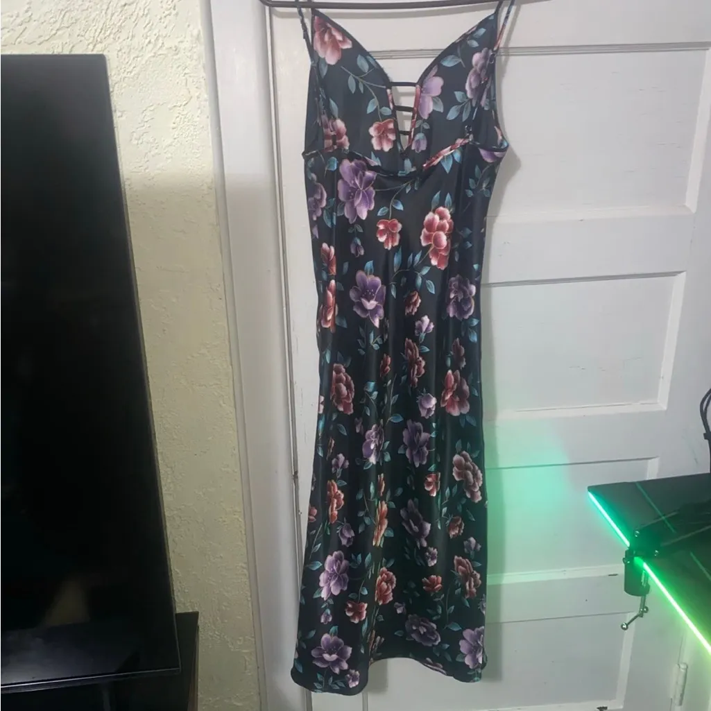 Secret Treasures Silky Ballet Floral Maxi Nightgown W/ Slits & Adjustable Straps - Image 2