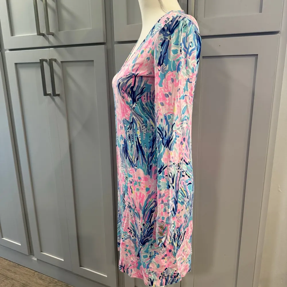 Lilly Pulitzer Long Sleeve  Davie Dress in Fan Sea Pants Print Preppy Coastal XS - Image 6