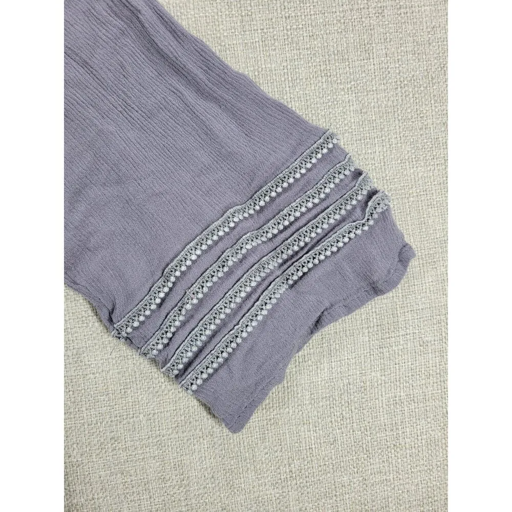 Mislook Womens Blouse Size S Dusty Purple Lace Boho Tassel Neck 3/4 Sleeve Tunic - Image 6