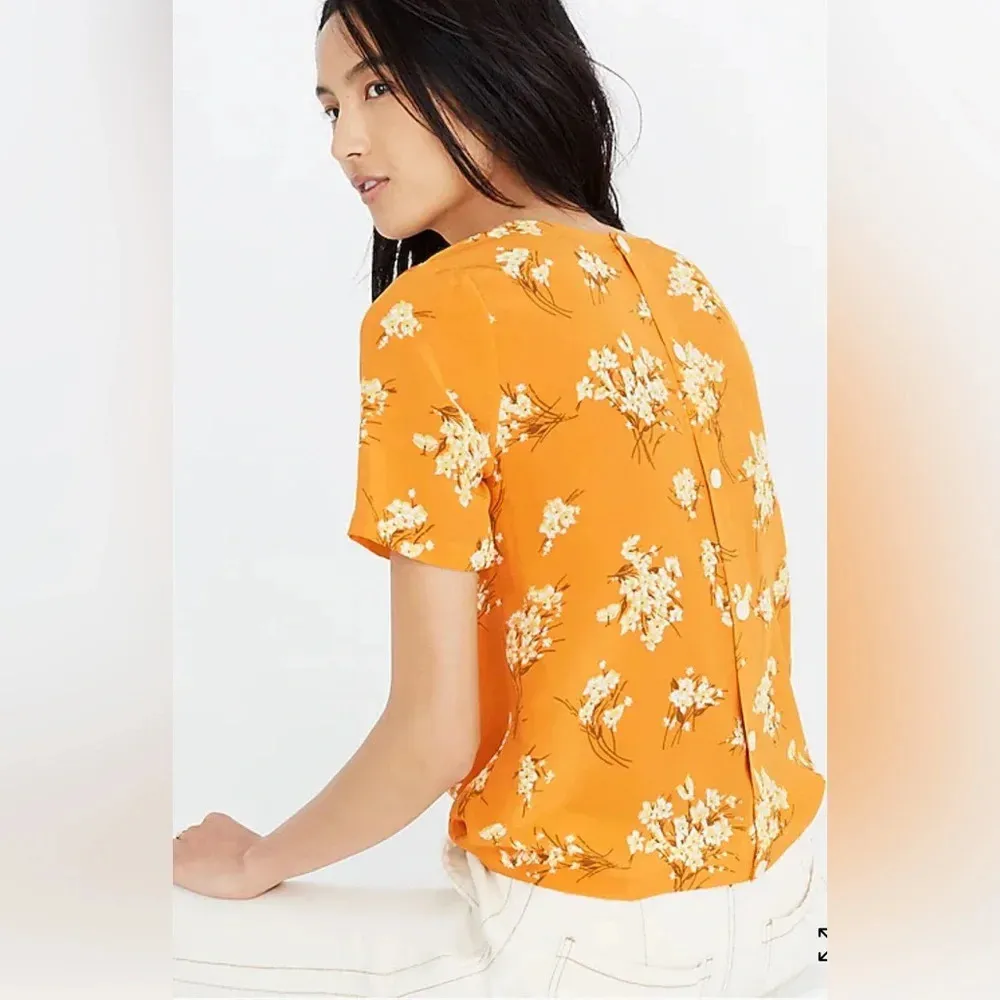 Madewell Silk Button-Back Tie Tee in Butterfly Garden XXS Orange - Image 3