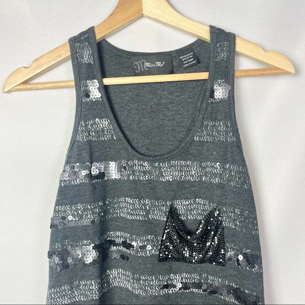 Miss Me Black Sequin Stripe Tank Top S - Image 3