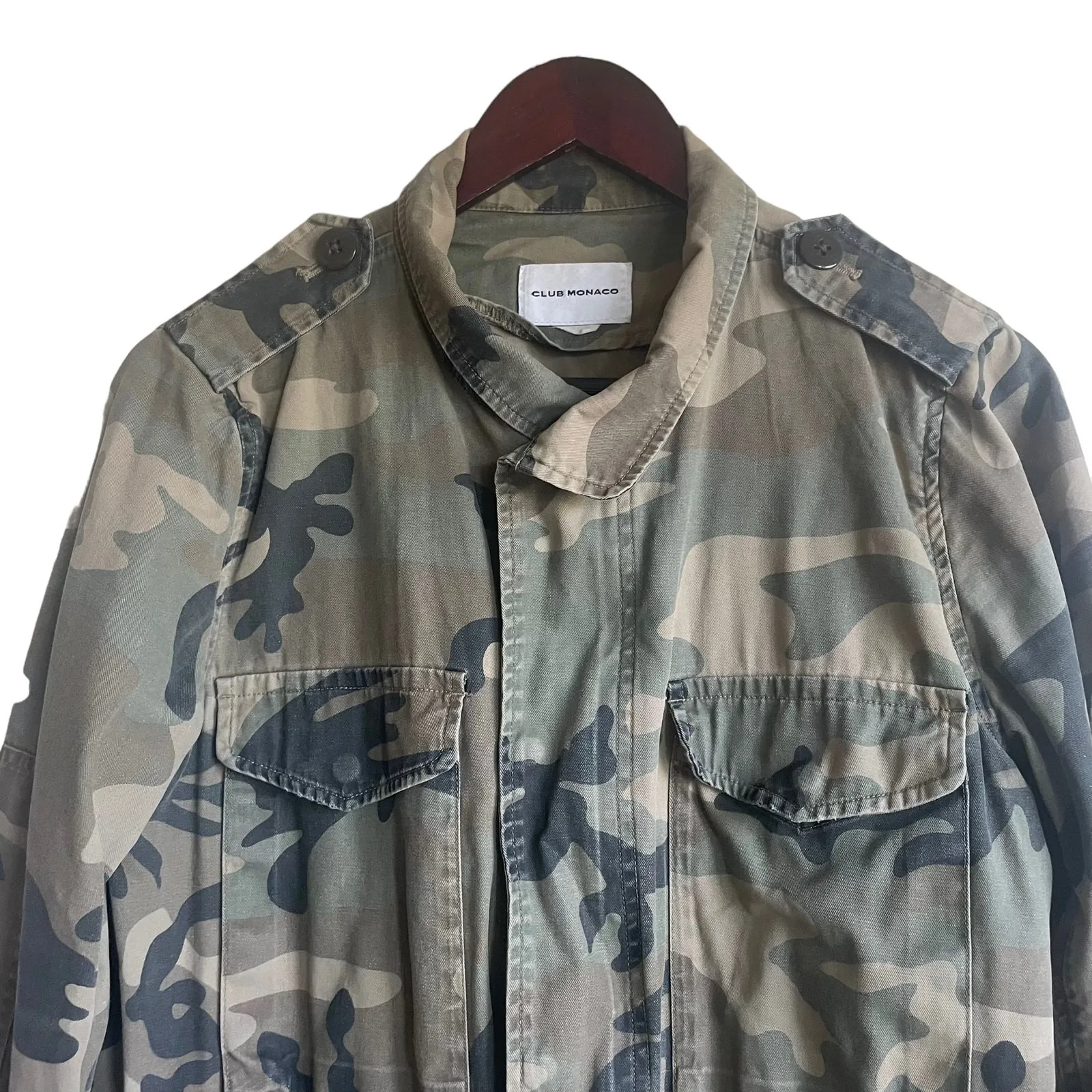 Club Monaco Womens Camo Utility Jacket Army Green Gorpcore Streetwear 90s Grunge - Image 8