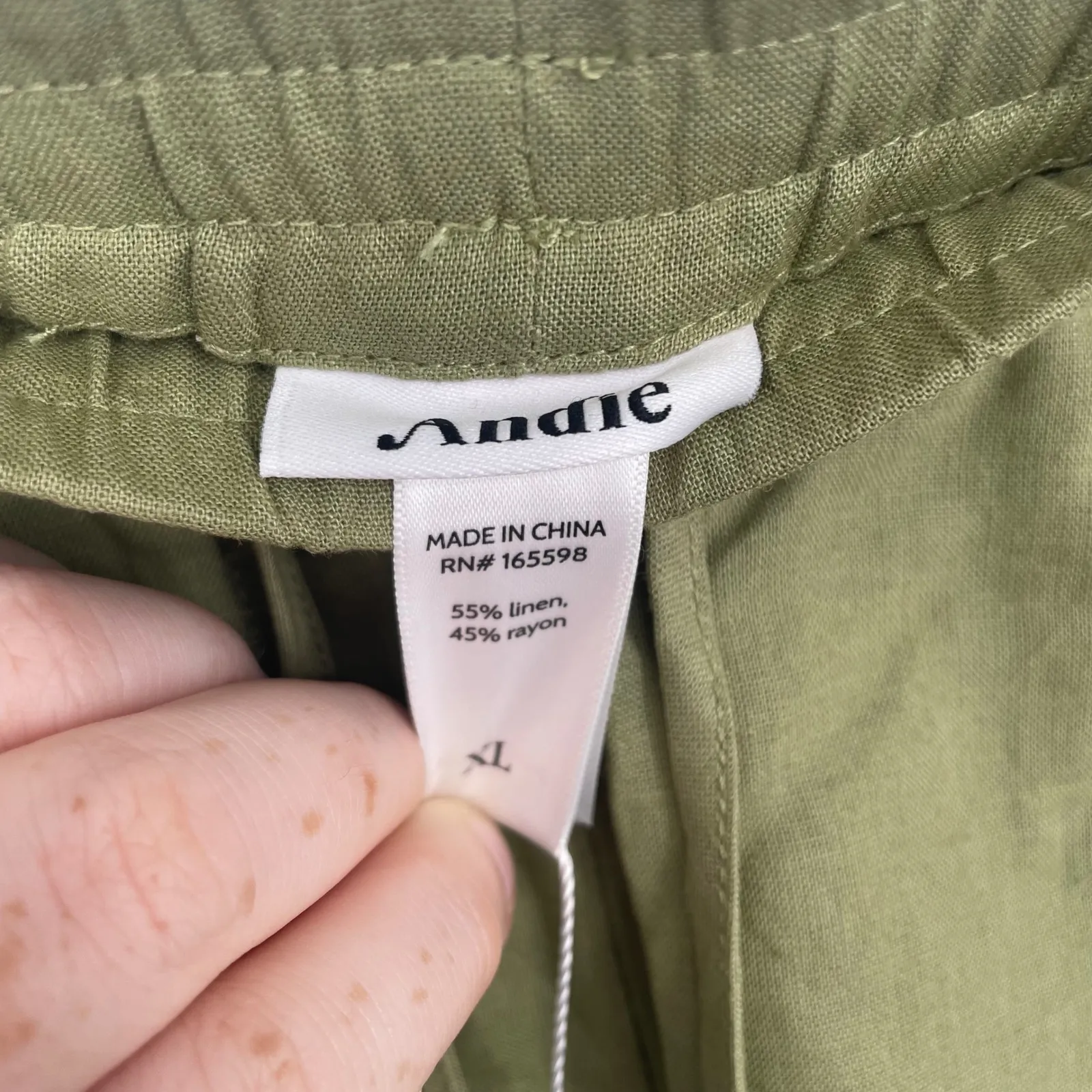 Andie The Short Olive Green Linen Blend Drawstring Casual Summer Shorts Size XL - Image 5