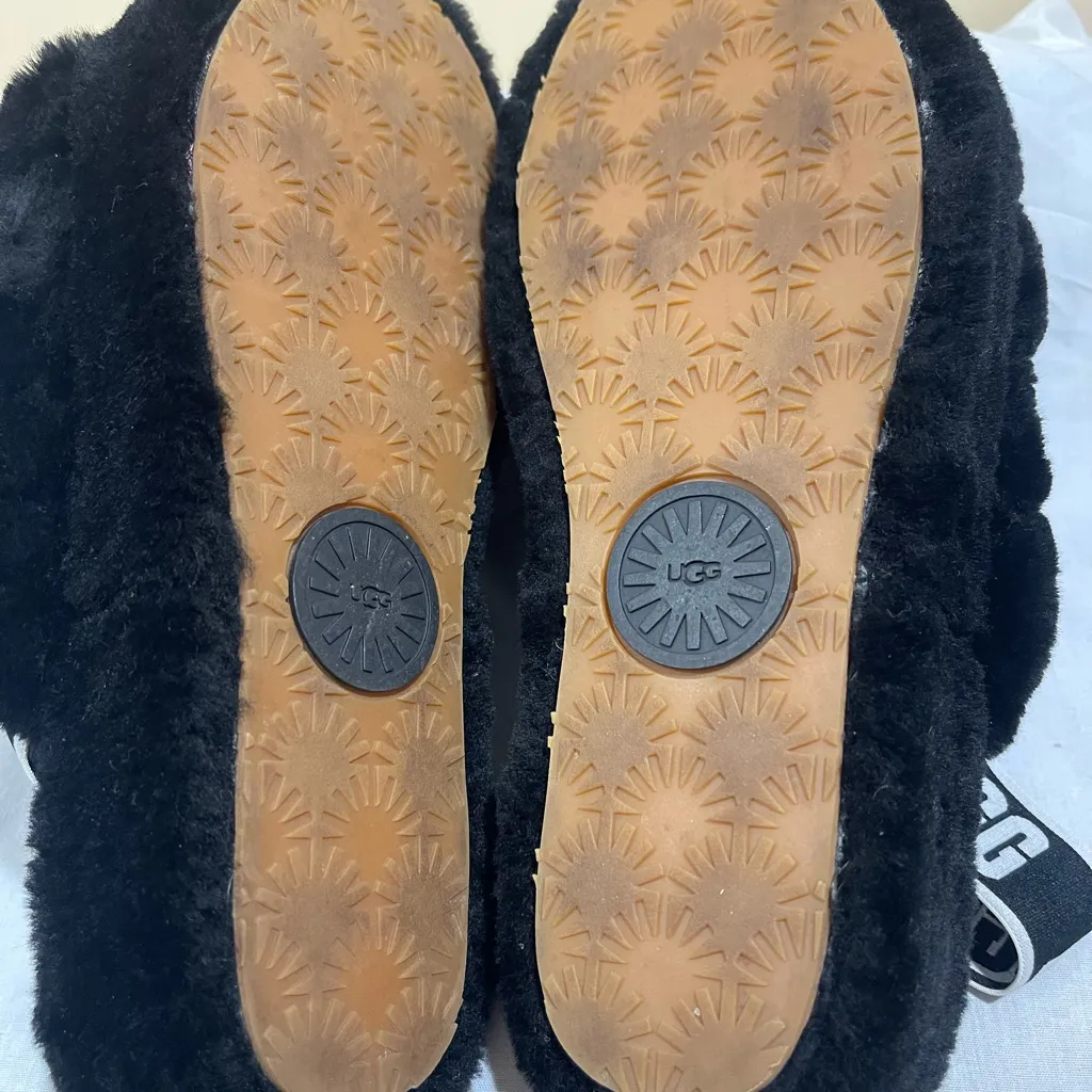 UGG Black Fluffy YEA  Slides SLINGBACK  with Logo Strap - Image 5