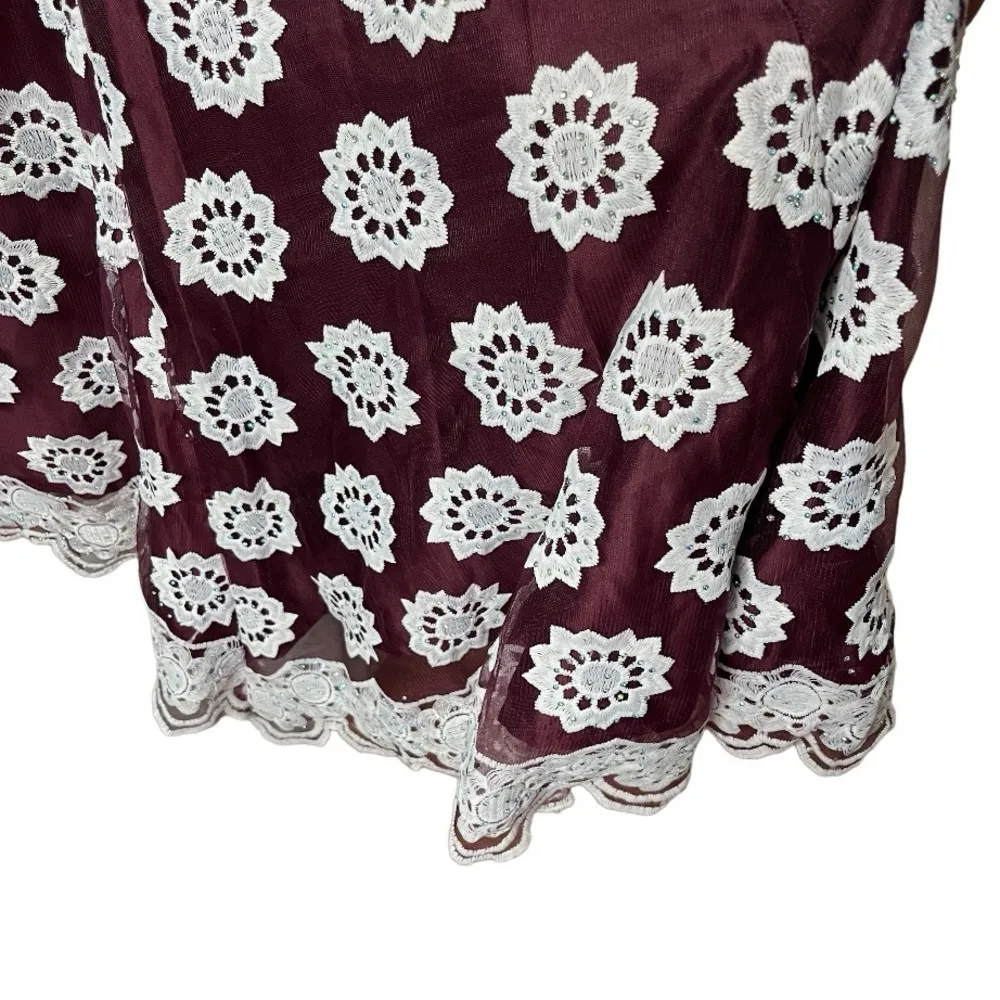 HANDMADE Lace African Style Formal Top Skirt Burgundy White Hand Crafted Size M - Image 6