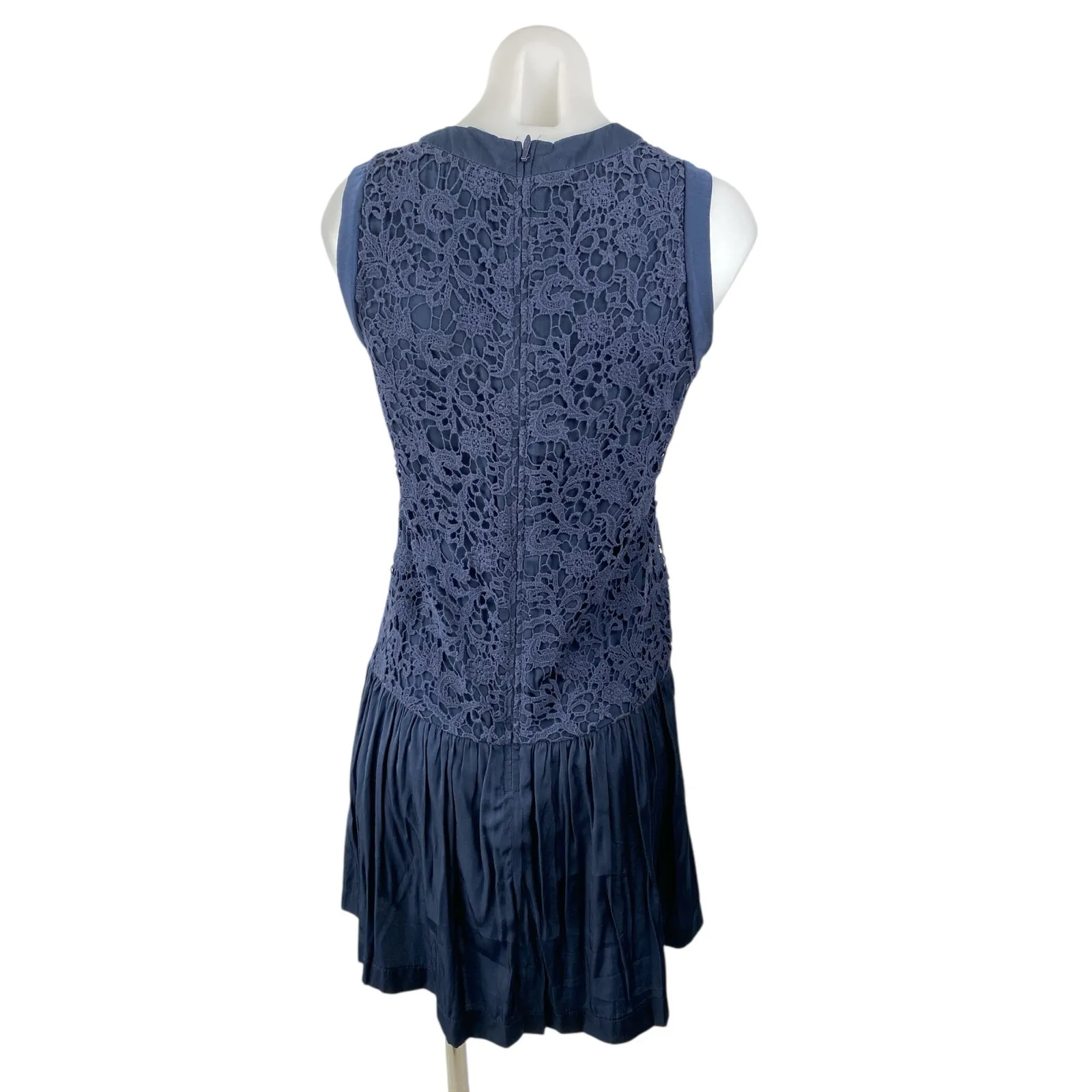 French Connection Navy Blue Floral Lace Sleeveless Drop Waist Tank Mini Dress 0 - Image 2