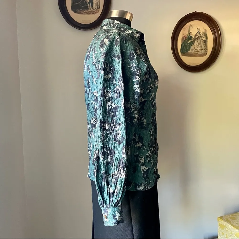 Vintage 1990s floral crinkle silk blouse - Image 4