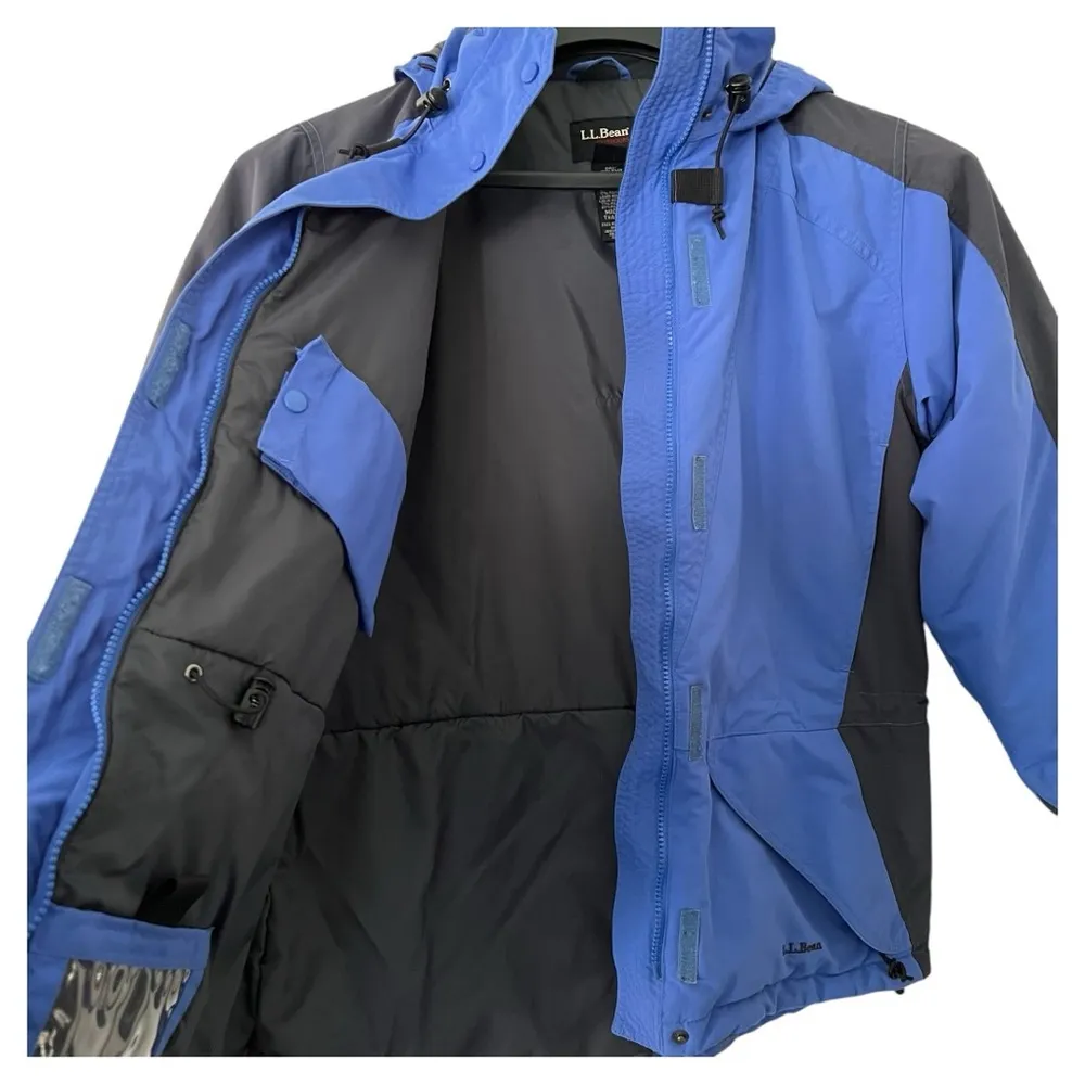 LL Bean Women’s Hooded Parka Blue and Black Size Medium Regular - Image 3