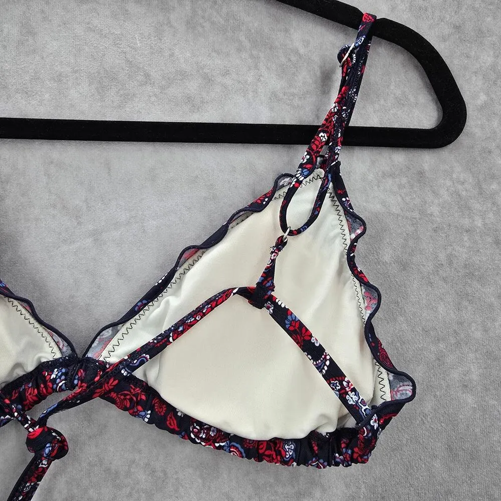 Old Navy Blue Floral Bikini Top Swimwear Swimsuit Padded Ruffle Small - Image 5