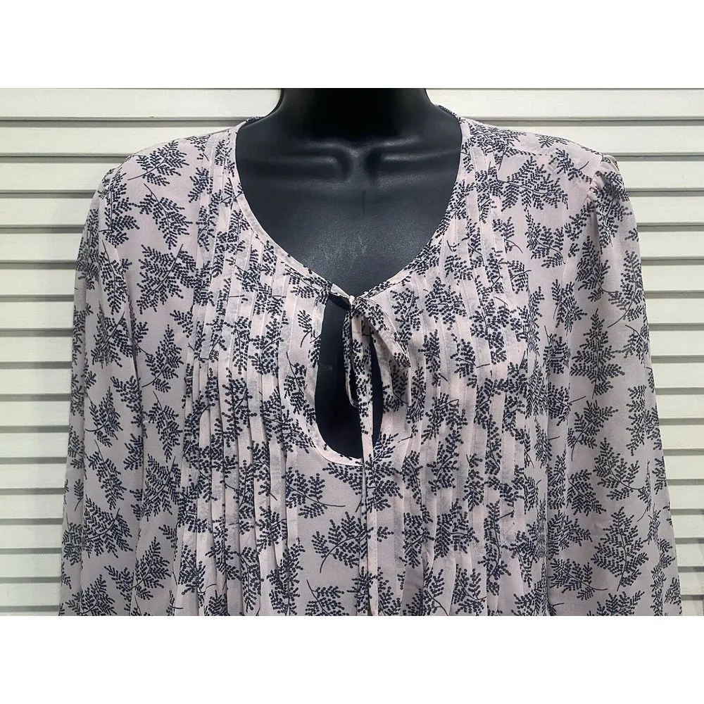 Tommy Hilfiger Chiffon Pink/Black Floral Pleated Long‎ Sleeve Blouse Size Large - Image 2
