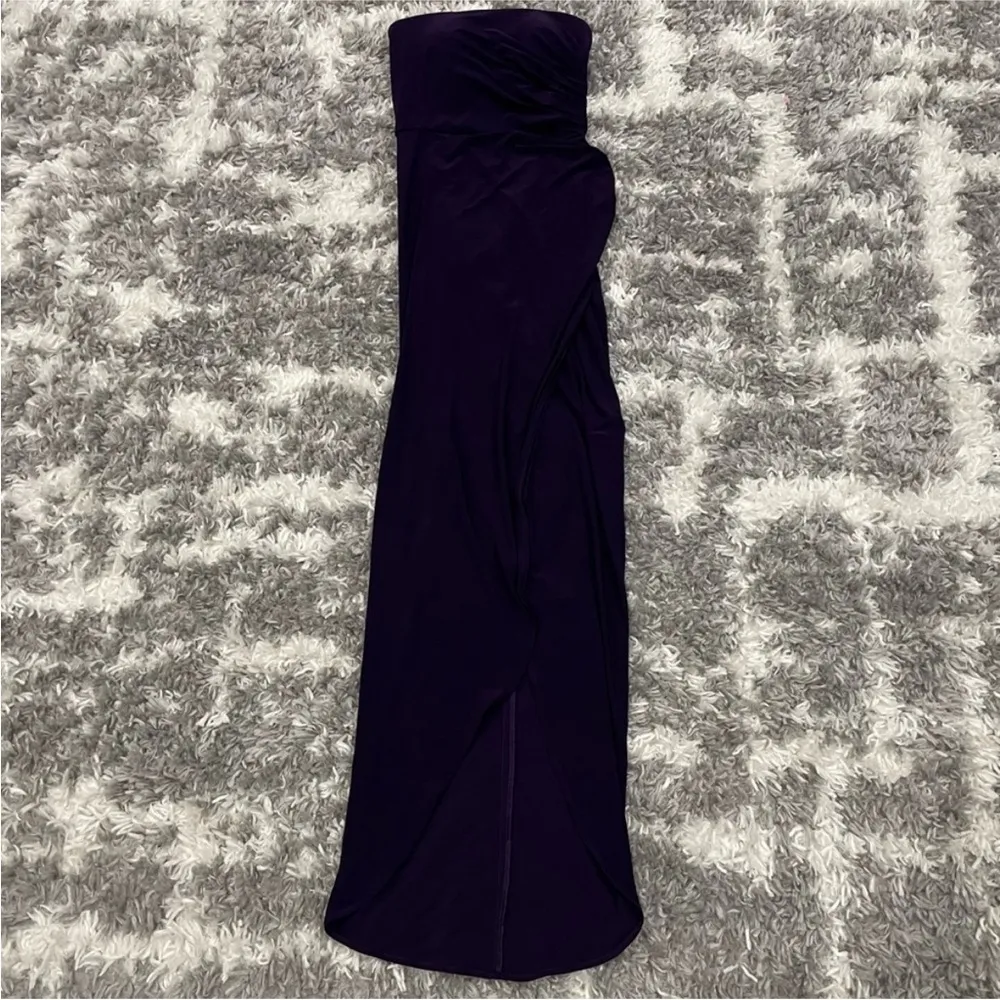 La Femme 28204 Strapless Jersey Sheath Dress with Slit Purple - Image 2