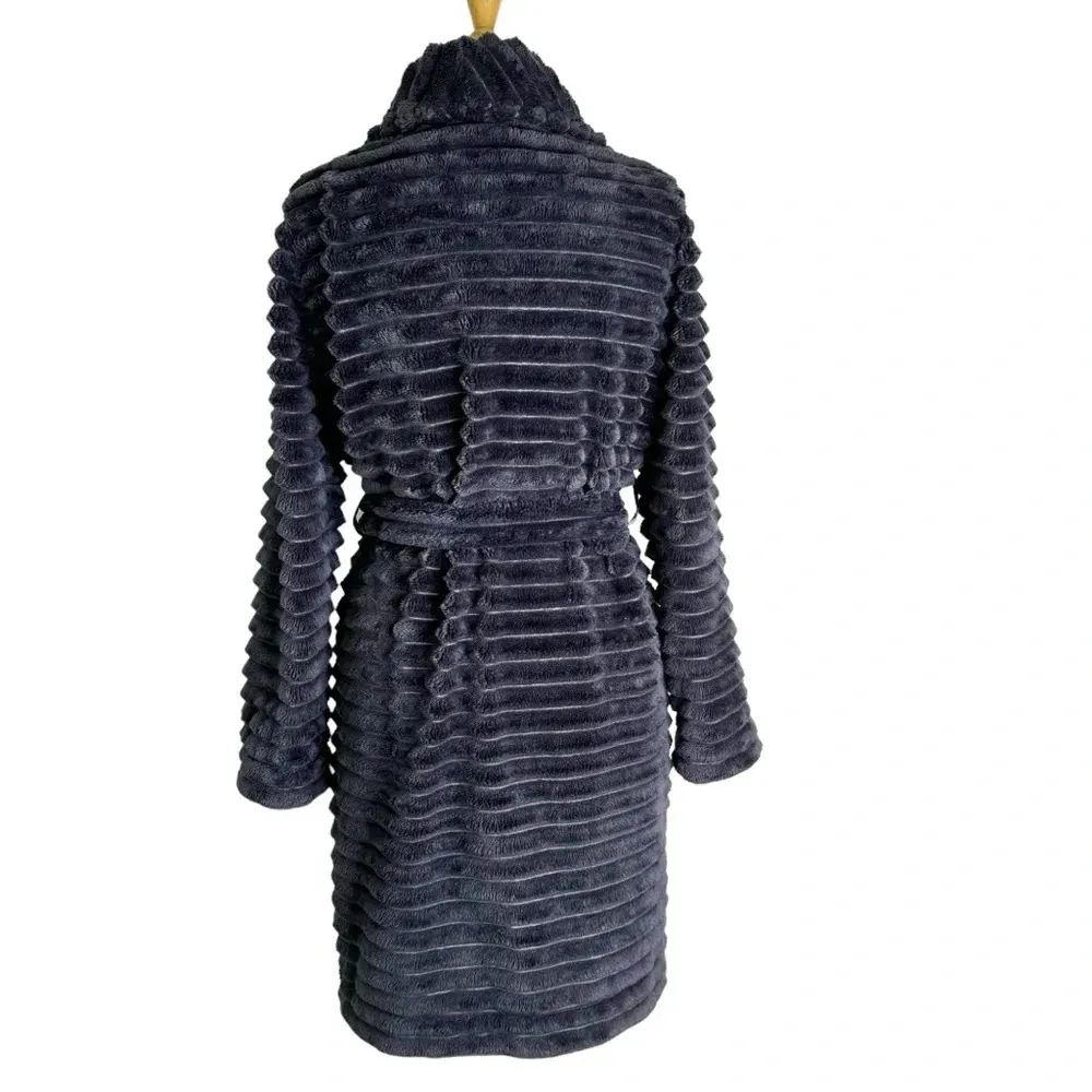 Anthropologie Mariposa Faux Fur Ribbed Wrap Belted Robe Dark Gray Size XS/S - Image 5
