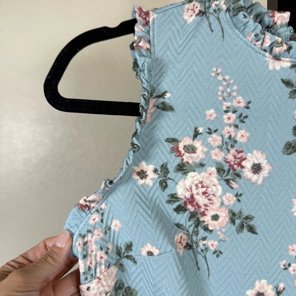 Western Blue Floral Fit & Flare Dress XS Stretch Cottagecore Festival Y2K Summer - Image 4