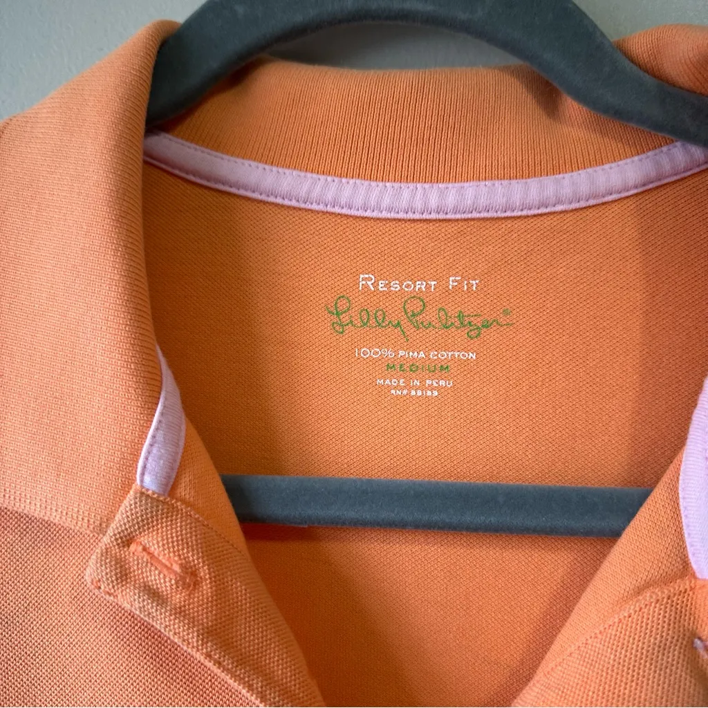 Lilly Pulitzer Orange Resort Wear Pima Cotton Polo Shirt Top Size M - Image 4