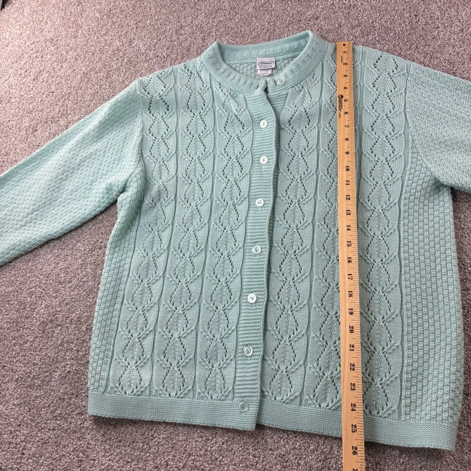 Haband Vintage Light Green Cable Knit Cardigan Sweater‎ Womens Medium Acrylic - Image 3
