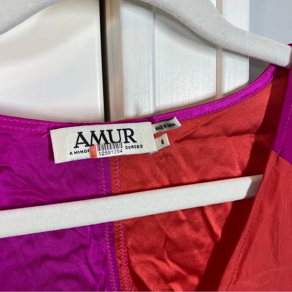 Amur Lotta Maxi Dress Colorblock Drawstring Ruched Silk V - Image 3