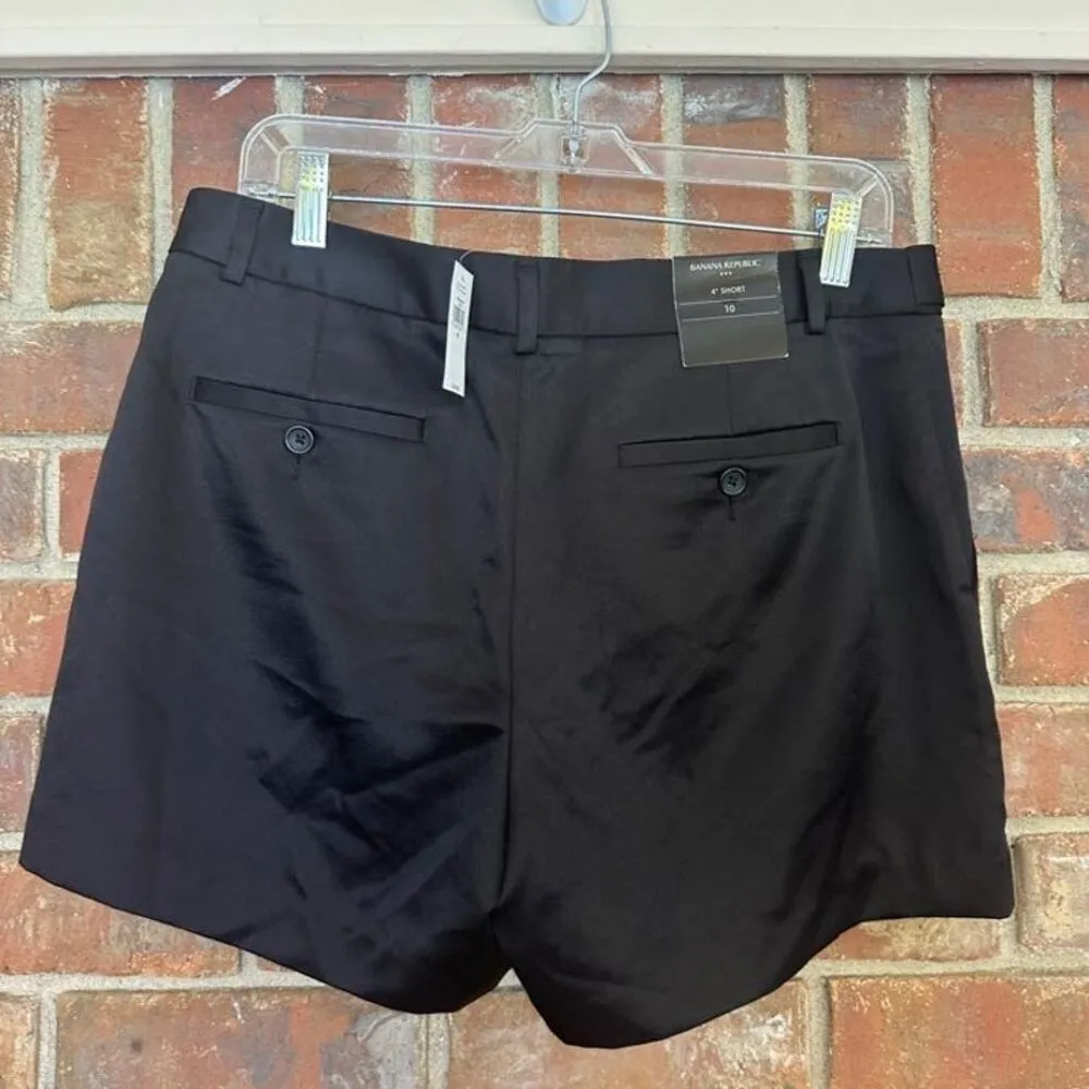 Banana Republic  NWT Silky 4" Black Tie Waist Mid Rise Tailored Shorts Size 10 - Image 2