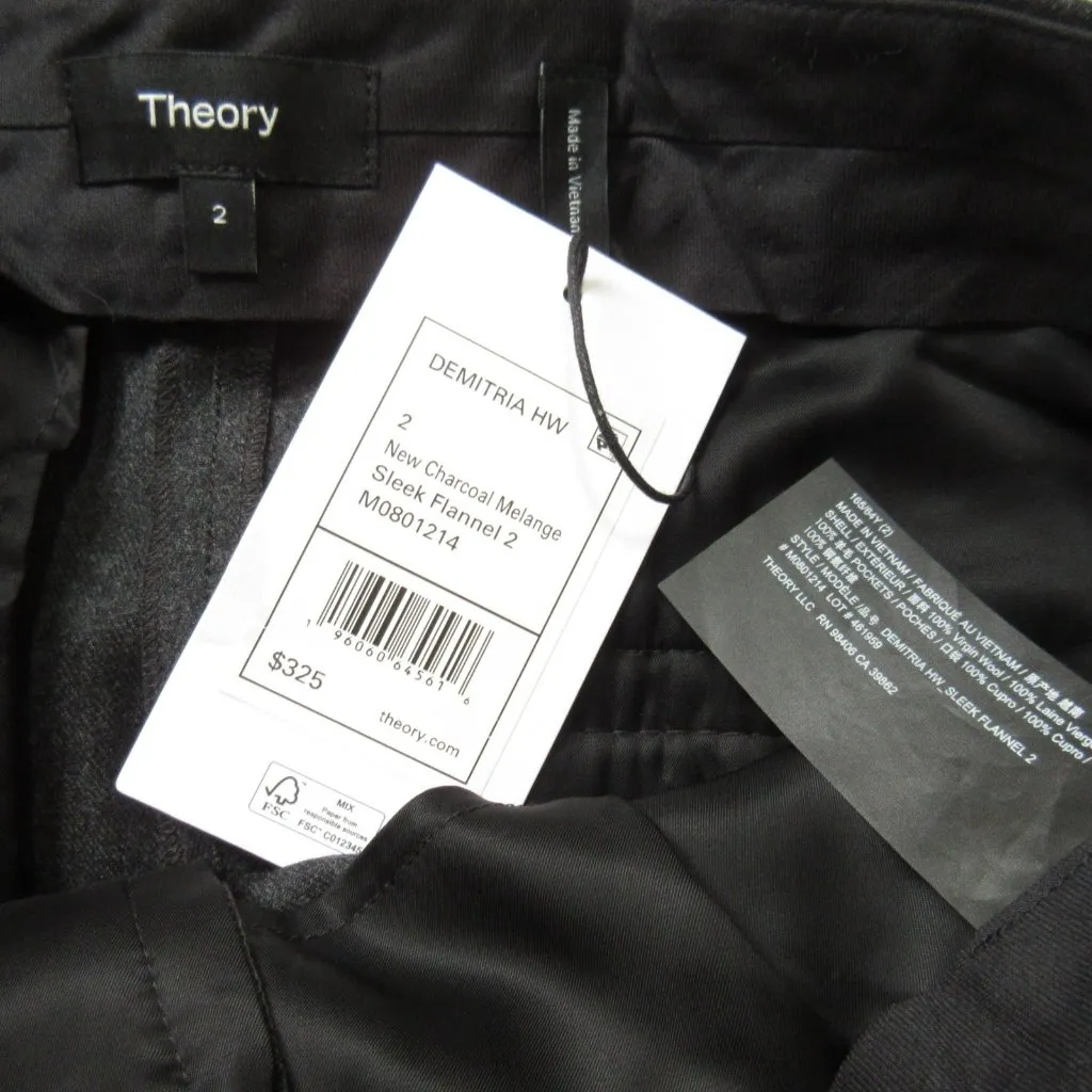 NWT THEORY Demitria in Charcoal Mélange Sleek Flannel Trouser Pants 2 - Image 3