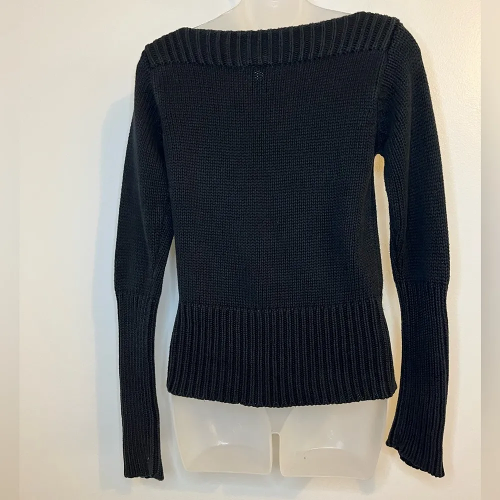 Black Chunky Knit Wide Neck Sweater Size Small - Image 2