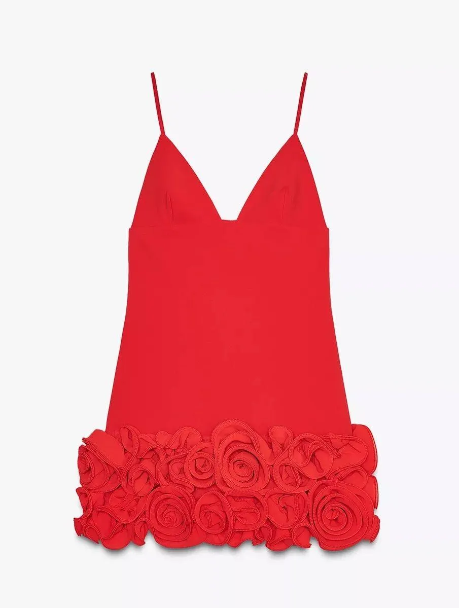 Zara Red Floral Hem mini Dress evening date party cocktail wedding - Image 8