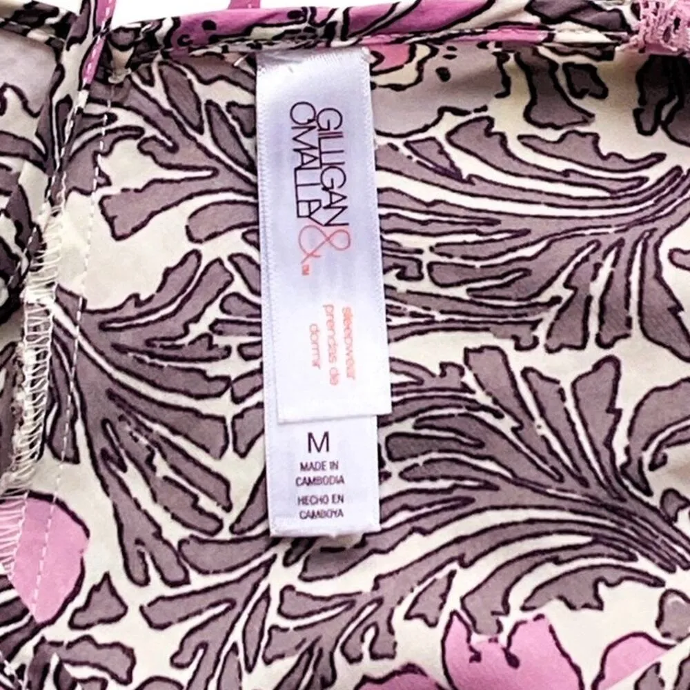 GILLIGAN & OMALLEY Pink & Brown Floral Chemise Nightgown Open Lace Back ~ M Size M - Image 6