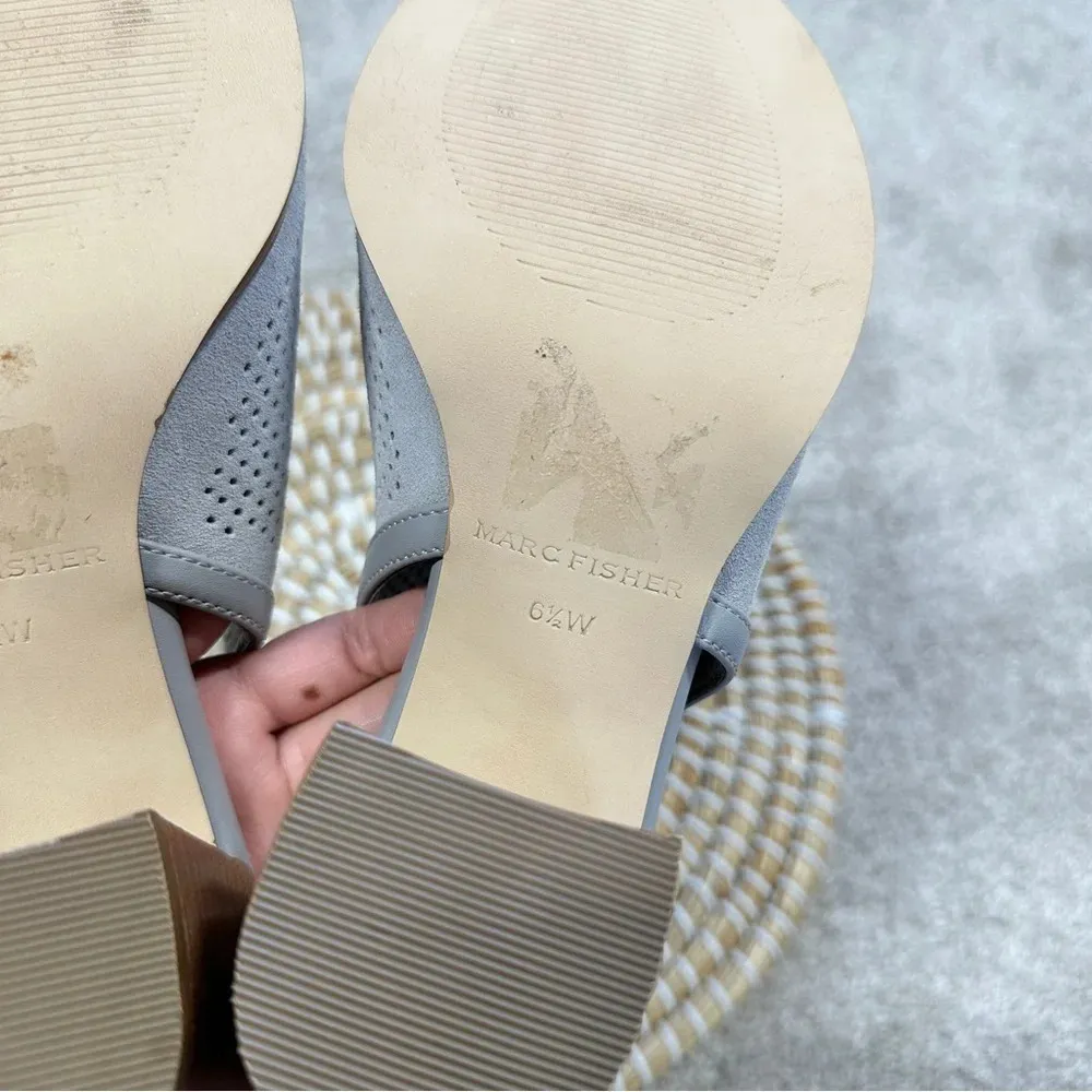 Marc Fisher Grey Suede Perforated Parso Studded Heeled Sandal Size 6.5 - Image 10