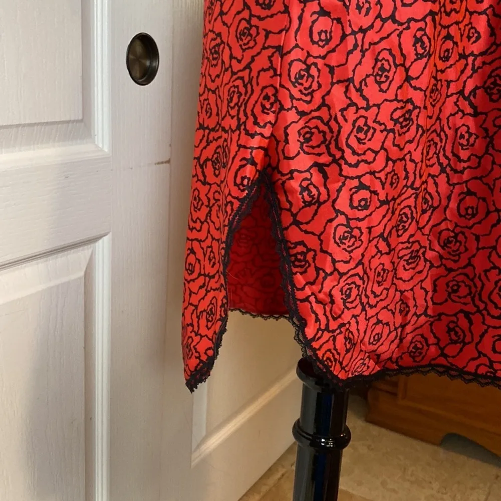 VINTAGE RED ROSE SATIN LINGERIE SLIP CAMI DRESS Size M - Image 5